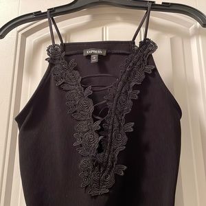 Express black floral lace lace up bodysuit
